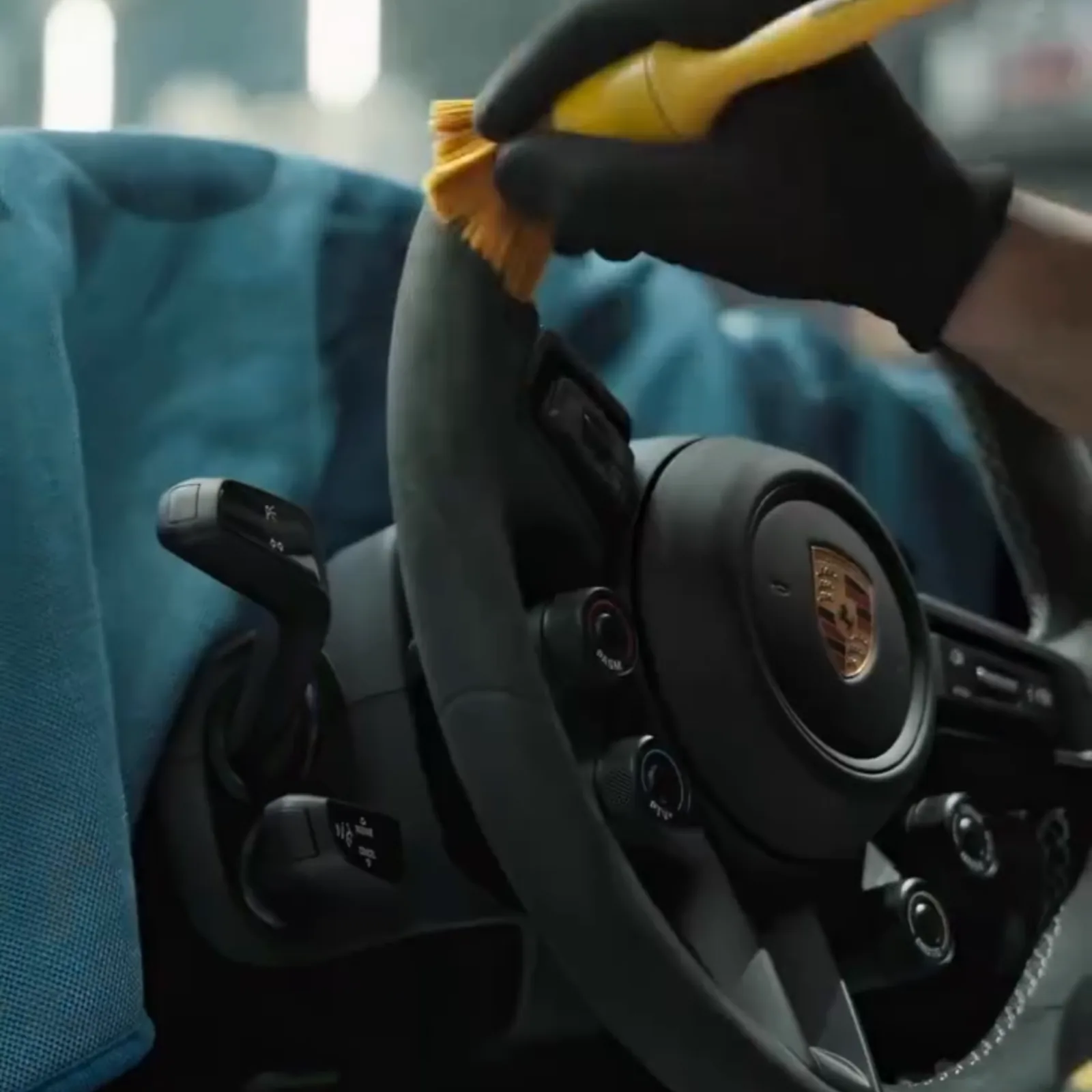 Steering wheel and cabin trim cleaned during an interior detail